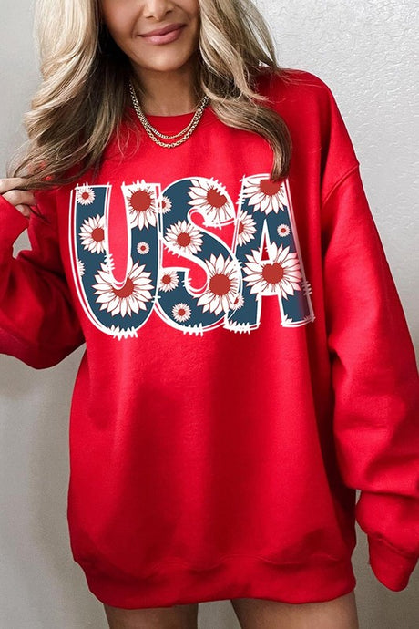 Floral USA  Graphic Fleece Sweatshirts