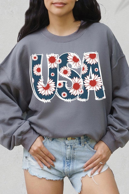 Floral USA  Graphic Fleece Sweatshirts