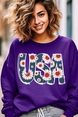 Floral USA  Graphic Fleece Sweatshirts