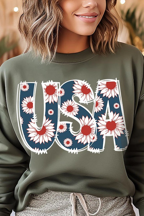 Floral USA  Graphic Fleece Sweatshirts