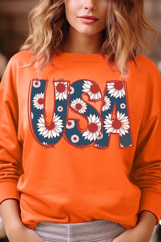 Floral USA  Graphic Fleece Sweatshirts