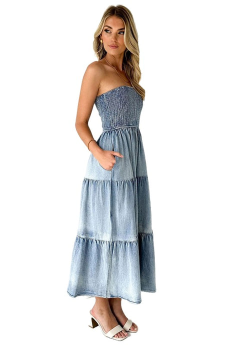 Blue Ribbed Sleeveless Bralette Maxi Dress