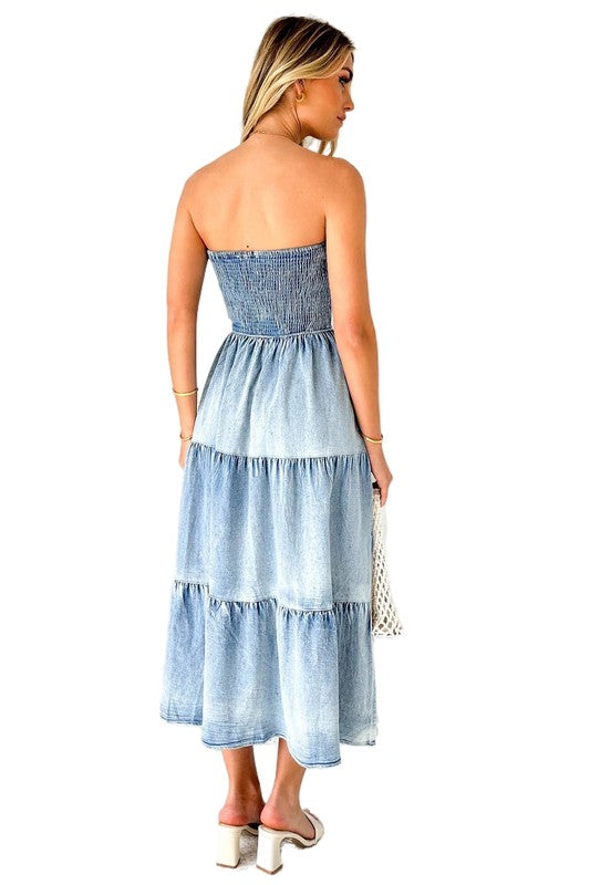 Blue Ribbed Sleeveless Bralette Maxi Dress