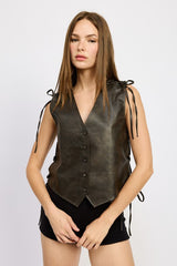 Leather Vest with Lace Detail