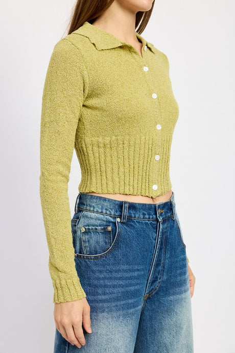 Long Sleeve Button Up Ribbed Top