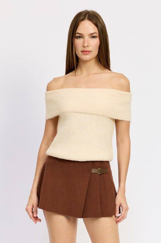 Off Shoulder Ivory Ribbed Tube Top