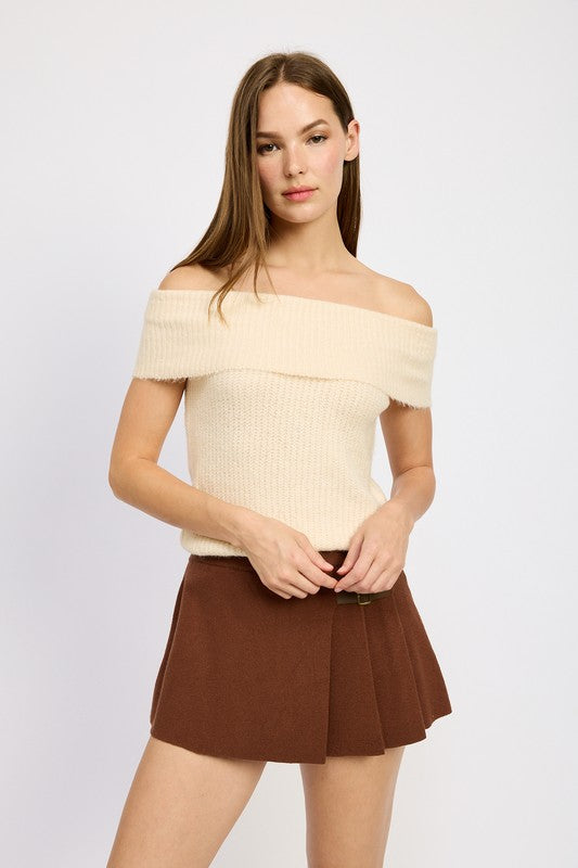 Off Shoulder Ivory Ribbed Tube Top