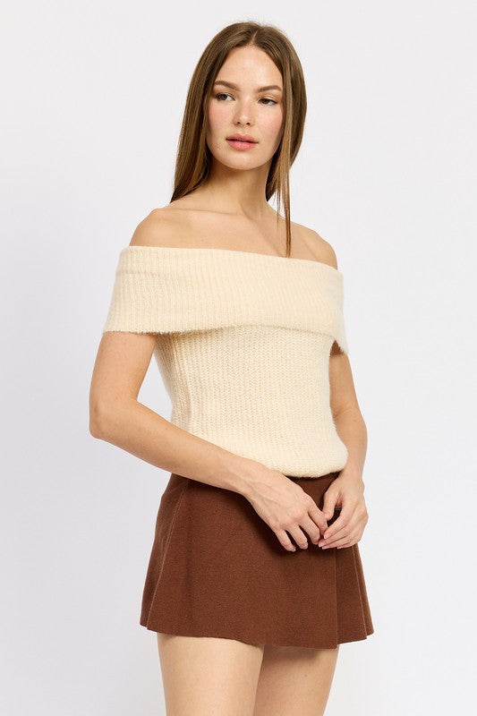 Off Shoulder Ivory Ribbed Tube Top