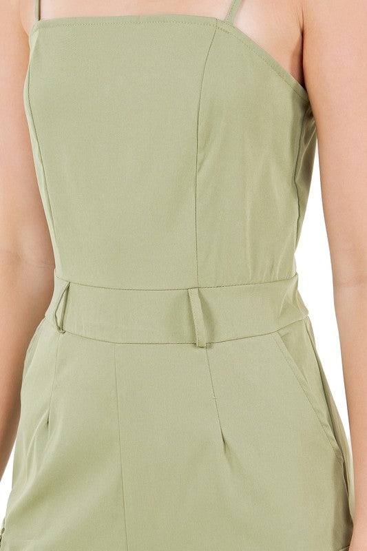 Thin Strap Sleeveless Wide-Leg Cargo Jumpsuit