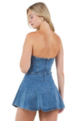 Blue Denim Strapless Mini Dress