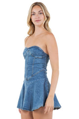 Blue Denim Strapless Mini Dress