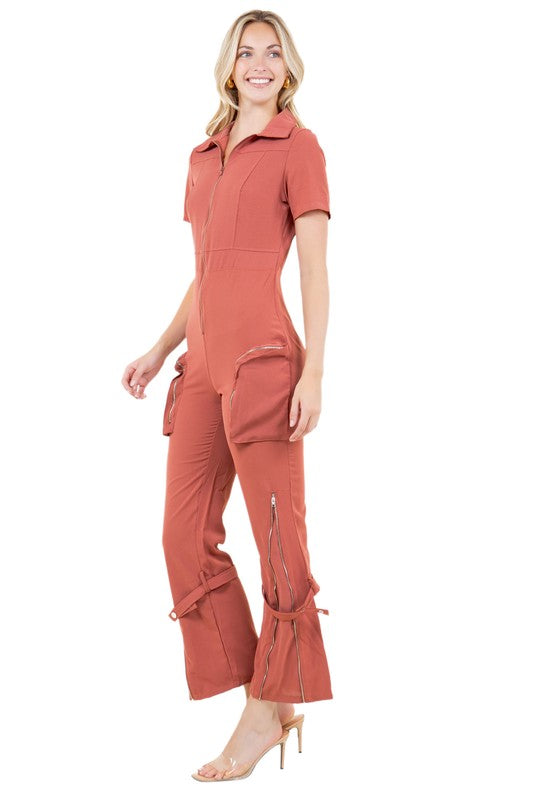 Short Sleeve Cargo Style Jumpsuit