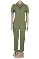 Short Sleeve Cargo Style Jumpsuit