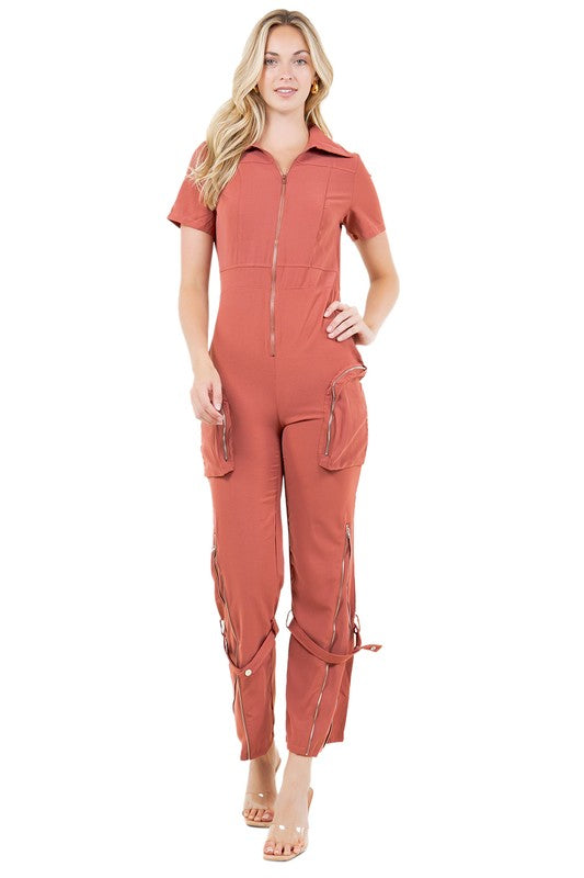 Short Sleeve Cargo Style Jumpsuit