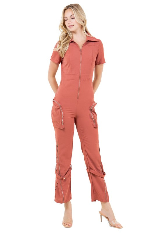 Short Sleeve Cargo Style Jumpsuit