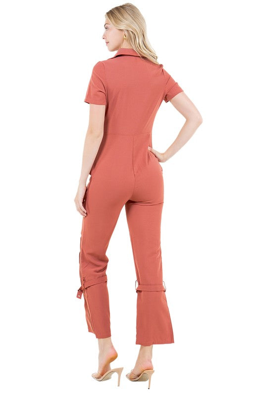 Short Sleeve Cargo Style Jumpsuit