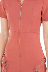 Short Sleeve Cargo Style Jumpsuit