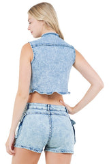 Blue Denim Sleeveless Vest & Short Set