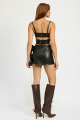 Leather Mini Skirt with Bow Detail