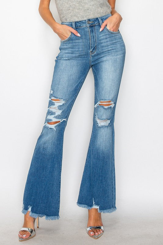 Super Stretch High Rise Denim Flare Jeans