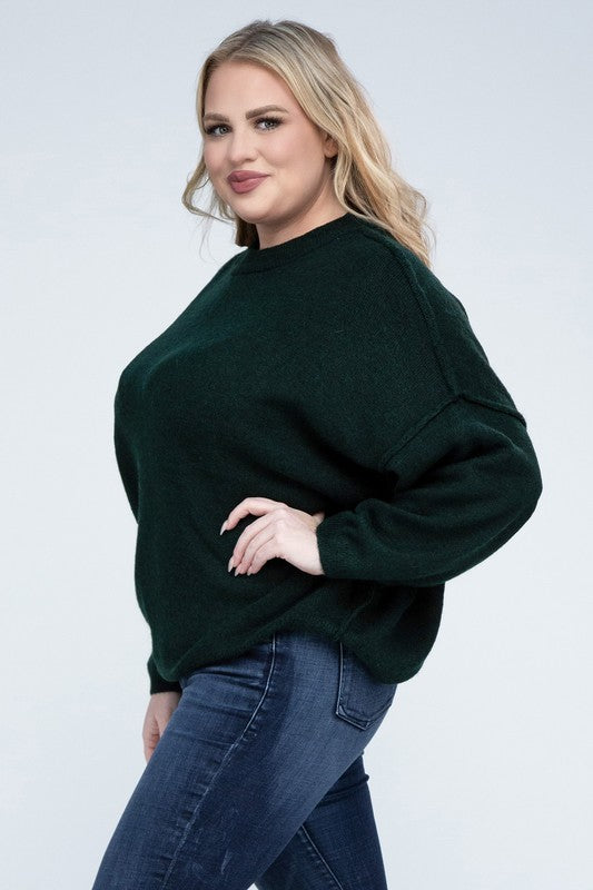 Plus Oversized Round Neck Raw Seam Melange Sweater king-general-store-5710.myshopify.com