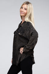 Acid Wash Oversized Cotton Waffle Shacket king-general-store-5710.myshopify.com