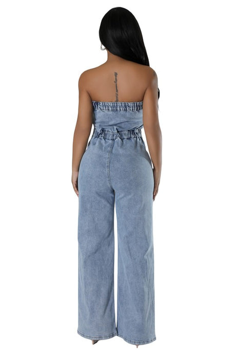 Strapless Button Up Front Straight Style Jumpsuit