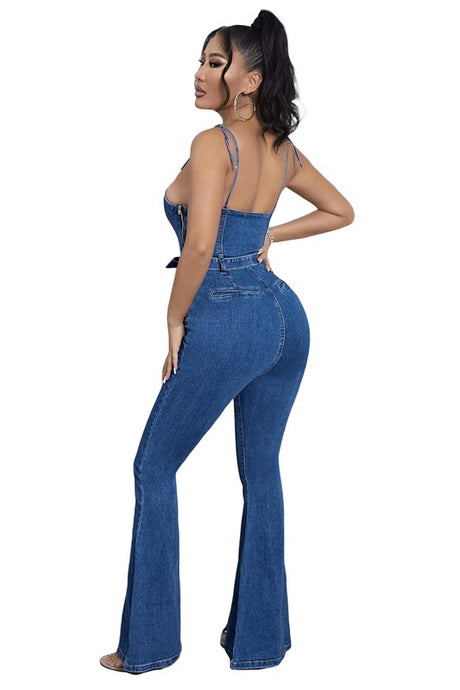 Sleeveless Sweetheart Neckline Boot-Cut Jumpsuit