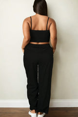 Plus Bustier Crop Cami Top & Pocket Straight Pants