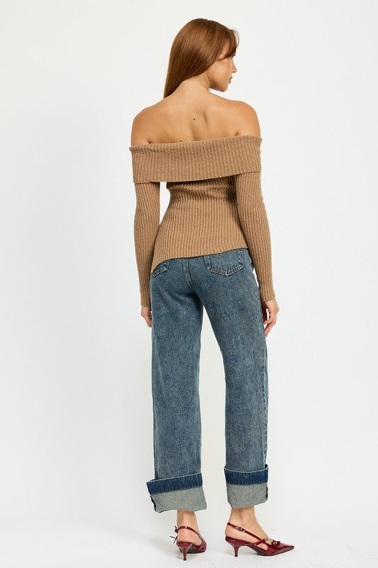 Mocha Asymmetrical Off Shoulder Top