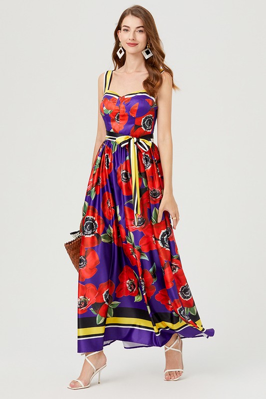 Red Floral Long Flowy Maxi Dress