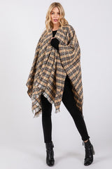 Oversize Plaid Raw Edge Ruana Cardigan