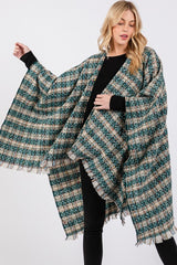 Oversize Plaid Raw Edge Ruana Cardigan