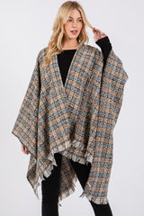 Oversize Plaid Raw Edge Ruana Cardigan