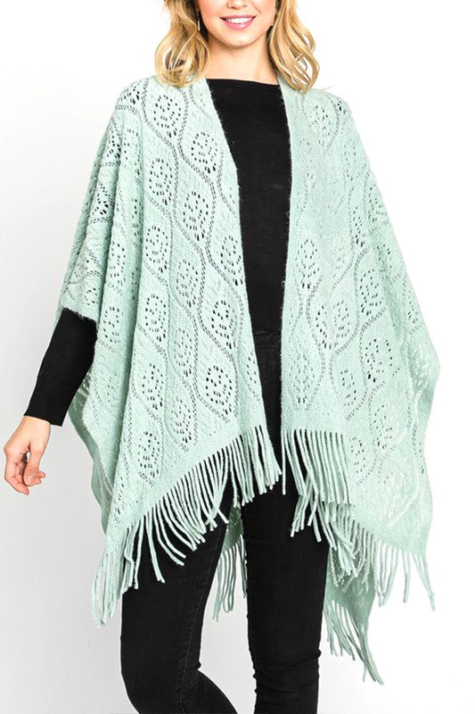 Perforated Pattern Knit Fringe Cardigan