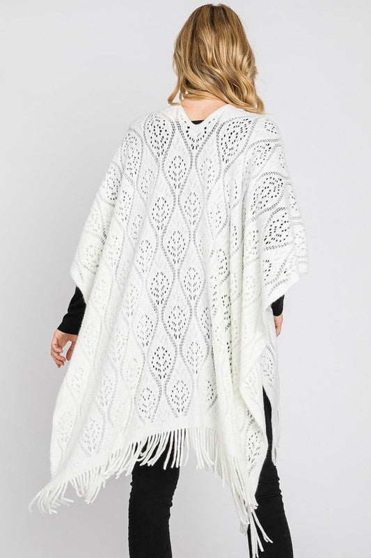 Perforated Pattern Knit Fringe Cardigan