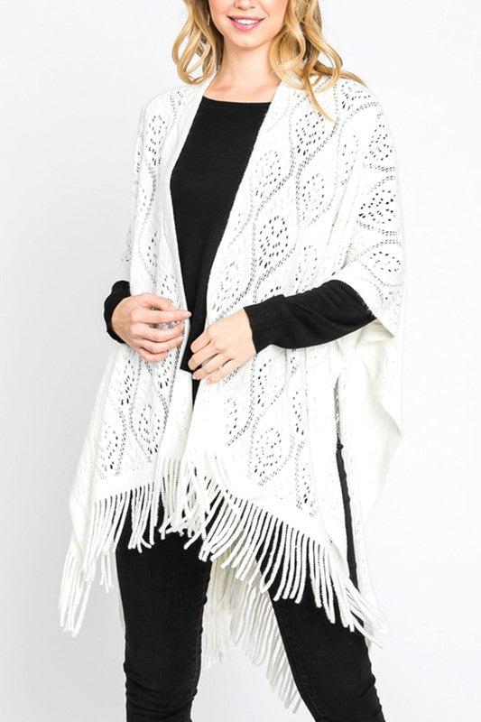 Perforated Pattern Knit Fringe Cardigan