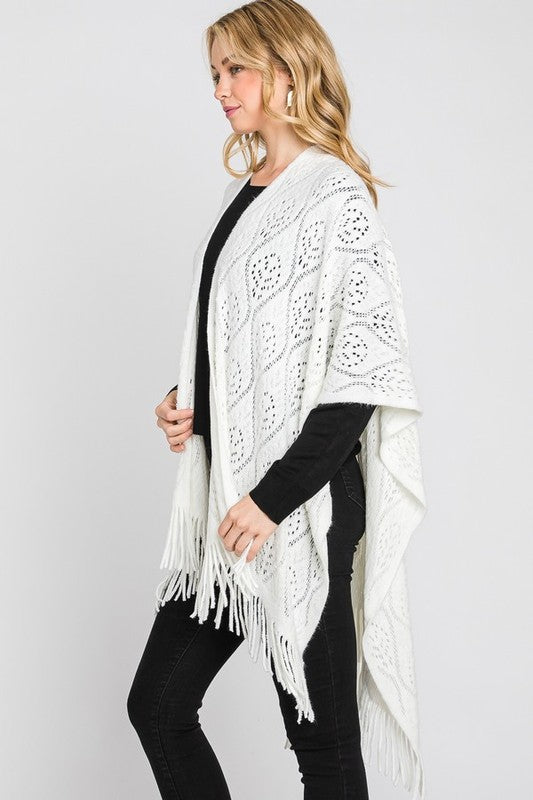 Perforated Pattern Knit Fringe Cardigan