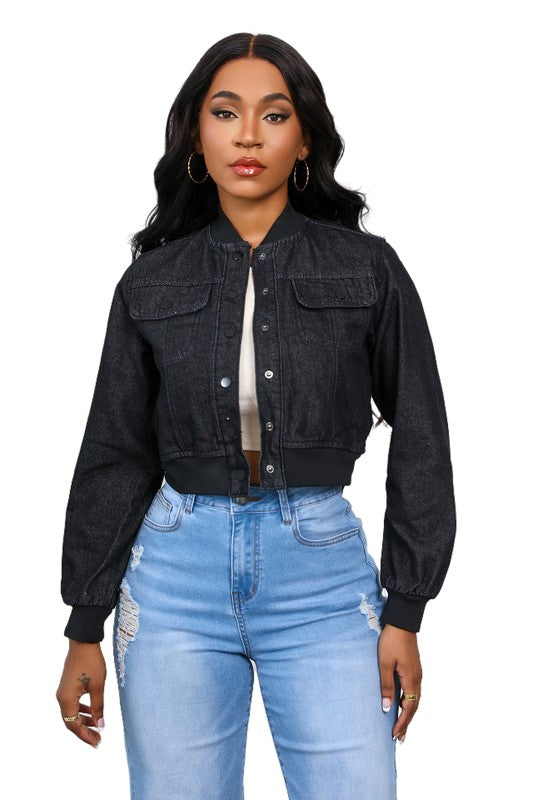 Crop Style Snap Button Denim Jacket