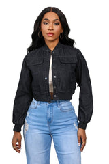 Crop Style Snap Button Denim Jacket