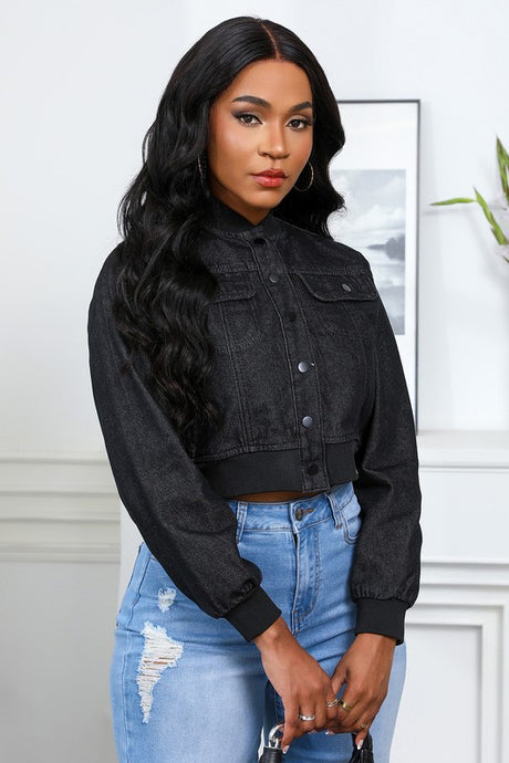 Crop Style Snap Button Denim Jacket