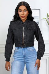 Crop Style Snap Button Denim Jacket