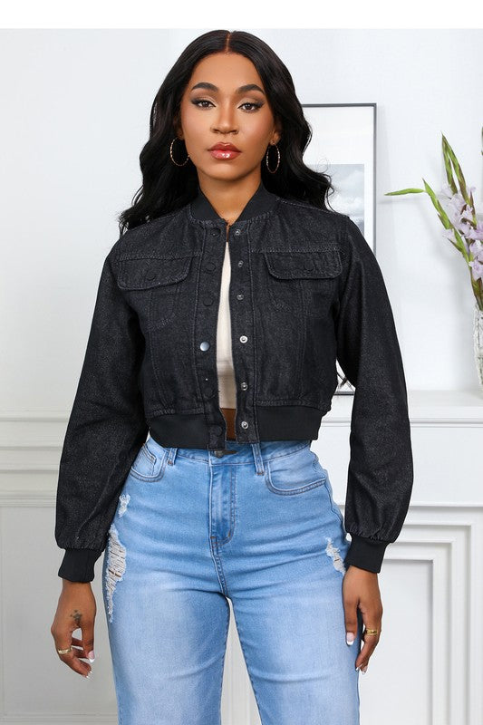 Crop Style Snap Button Denim Jacket