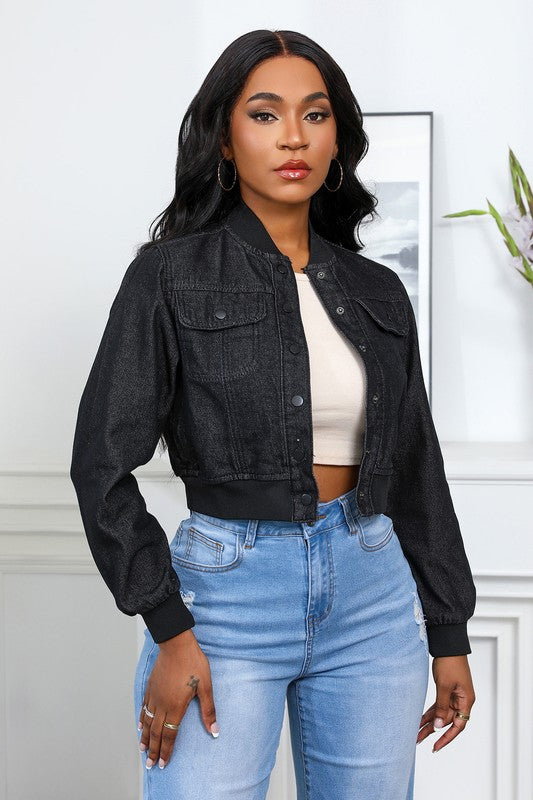 Crop Style Snap Button Denim Jacket