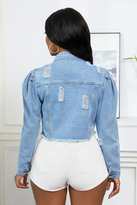 Button Up Hobo Style Denim Jean Jacket