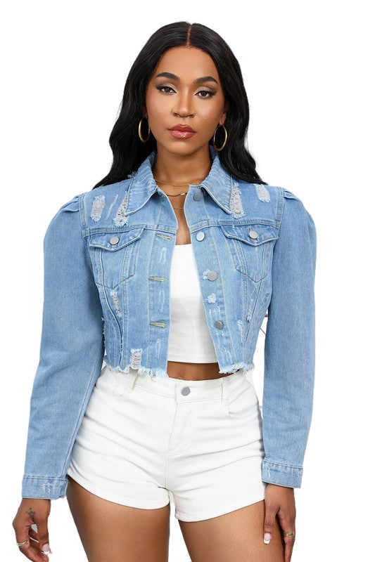 Button Up Hobo Style Denim Jean Jacket