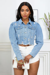 Button Up Hobo Style Denim Jean Jacket