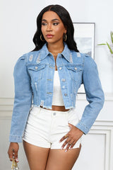 Button Up Hobo Style Denim Jean Jacket