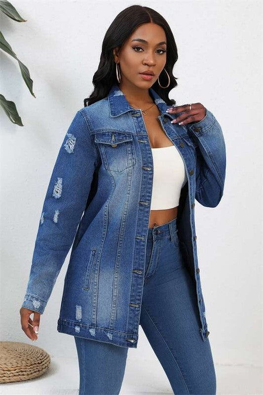 Long Sleeve Hobo Style Denim Jean Jacket