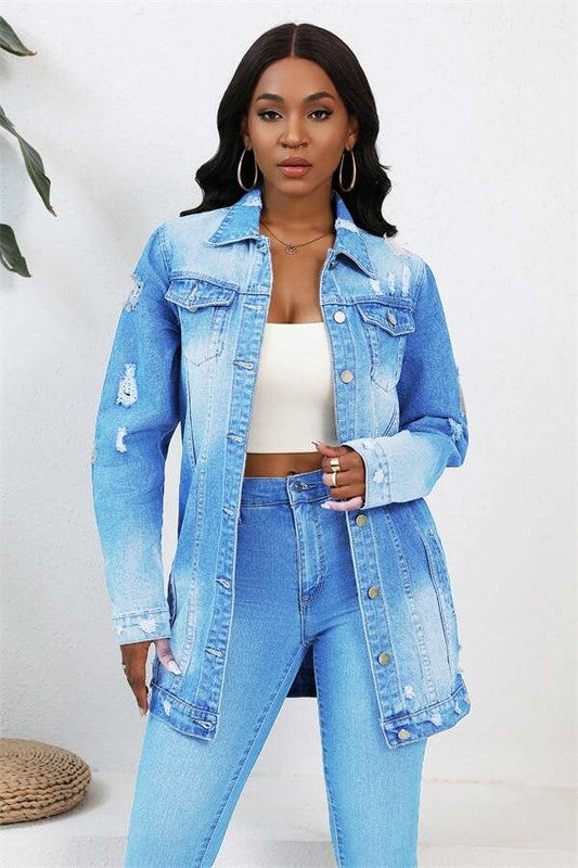 Front Pocket Hobo Style Denim Jean Jacket